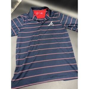 Atlanta Braves Golf Polo Blue Striped Cotton Logo Antigua Shirt Men's Small